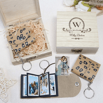 Personalized Mini Photo Keychain,Picture Keychains(Leopard print) Personalized Album, Mini Cute Key Ring Keychain with Picture Book for Family, Boyfriend, Couples, Dog, Friends - uniqicon