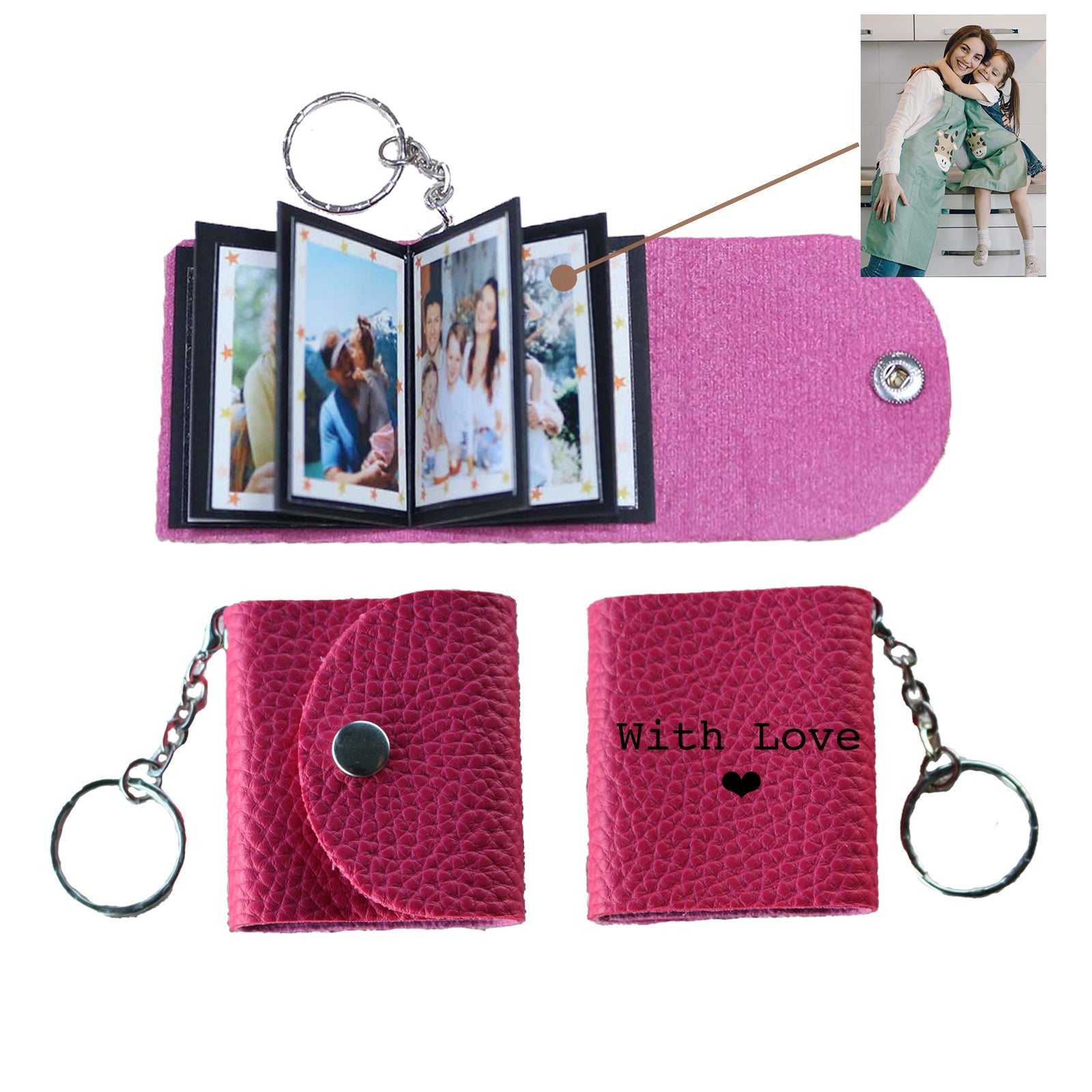 Personalized Mini Photo Keychain,Picture Keychains(Red) Personalized Album, Mini Cute Key Ring Keychain with Picture Book for Family, Boyfriend, Couples, Dog, Friends - uniqicon