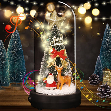 uniqicon LED Christmas Tree Music Box in Glass Dome with Santa Claus, Snowflakes Decorations Tree Present, Indoor Home Decor Gifts, Christmas Music Wooden Box Gifts for Girls Women Mom Friend - uniqicon