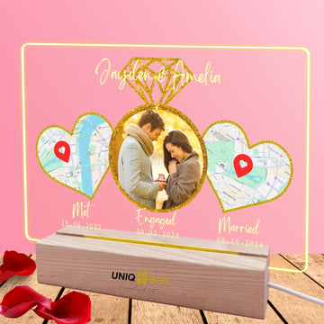 Personalised LED Photo Light Frame,Custom Couple Gift,Romantic Hearts Map Present for Valentines Day,Anniversary Wedding Engagement Gifts for Her Him Wife Husband Boyfriend Girlfriend - uniqicon
