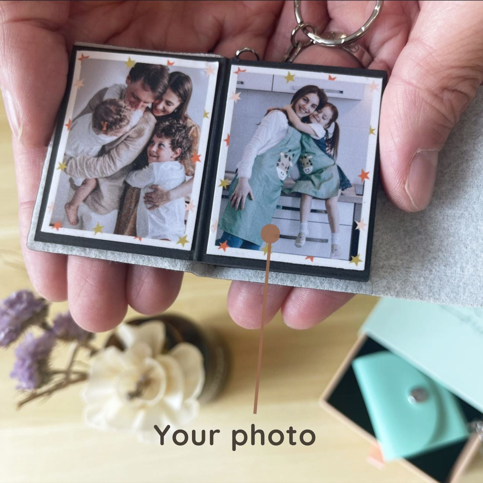 Personalized Mini Photo Keychain,Picture Keychains(Tiffany blue) Personalized Album, Mini Cute Key Ring Keychain with Picture Book for Family, Boyfriend, Couples, Dog, Friends - uniqicon