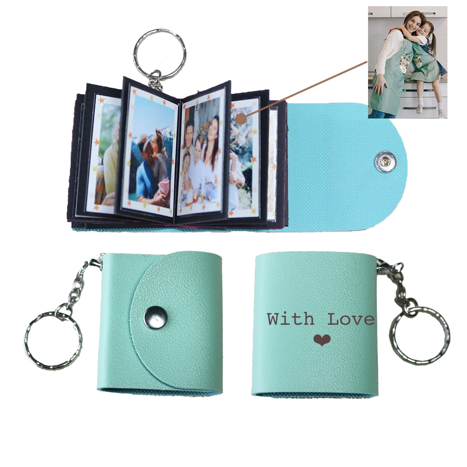 Personalized Mini Photo Keychain,Picture Keychains(White) Personalized Album, Mini Cute Key Ring Keychain with Picture Book for Family, Boyfriend, Couples, Dog, Friends - uniqicon