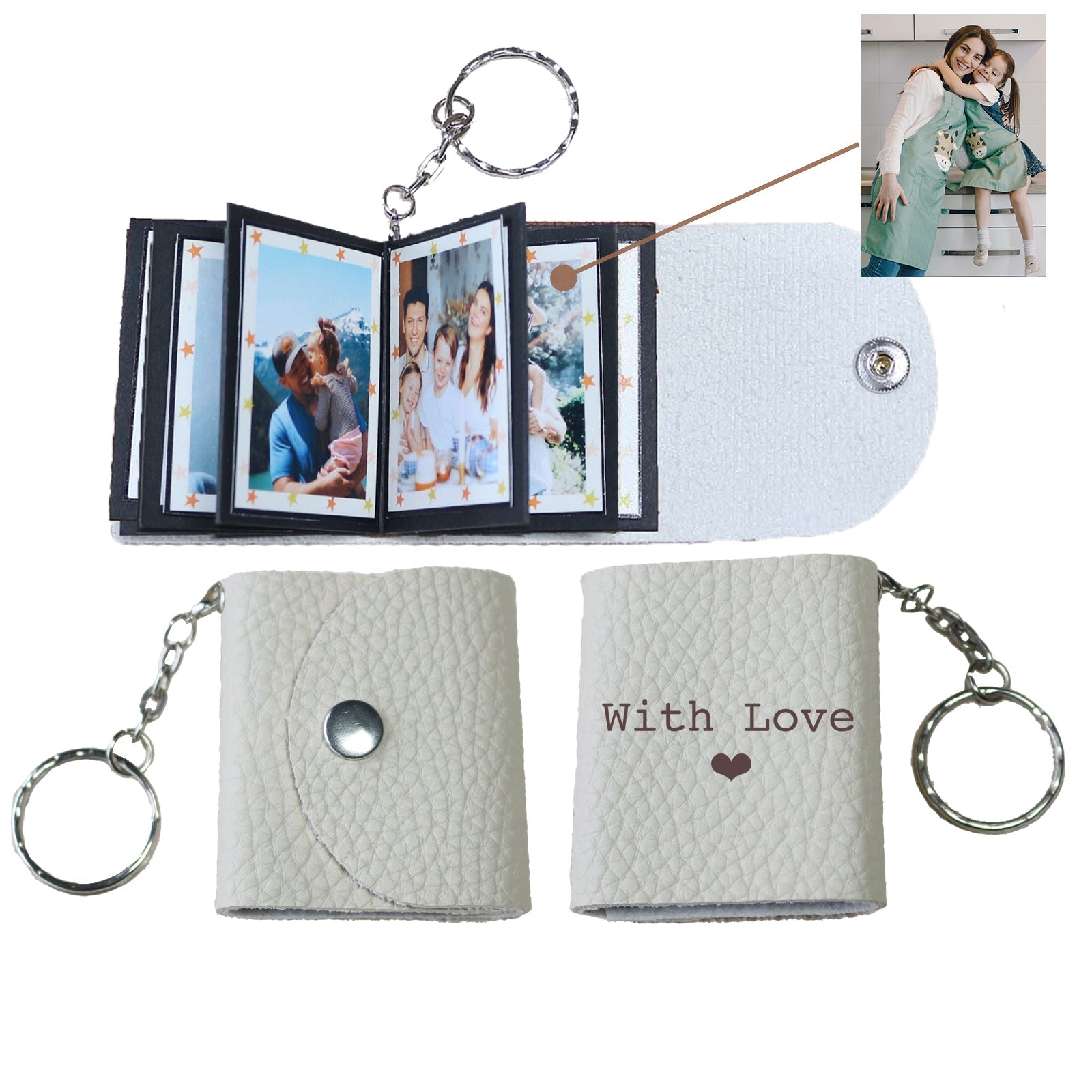 Personalized Mini Photo Keychain,Picture Keychains(White) Personalized Album, Mini Cute Key Ring Keychain with Picture Book for Family, Boyfriend, Couples, Dog, Friends - uniqicon