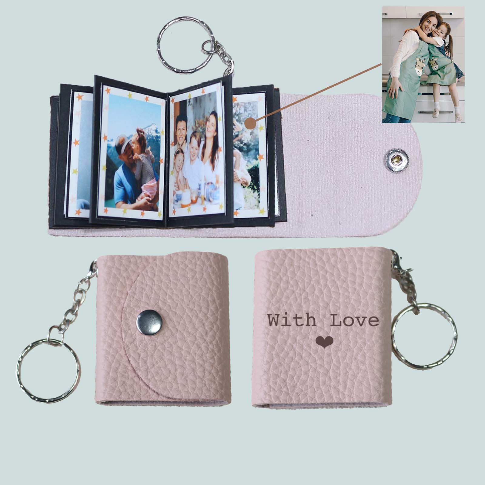 Personalized Mini Photo Keychain, Small Custom Leather Memory